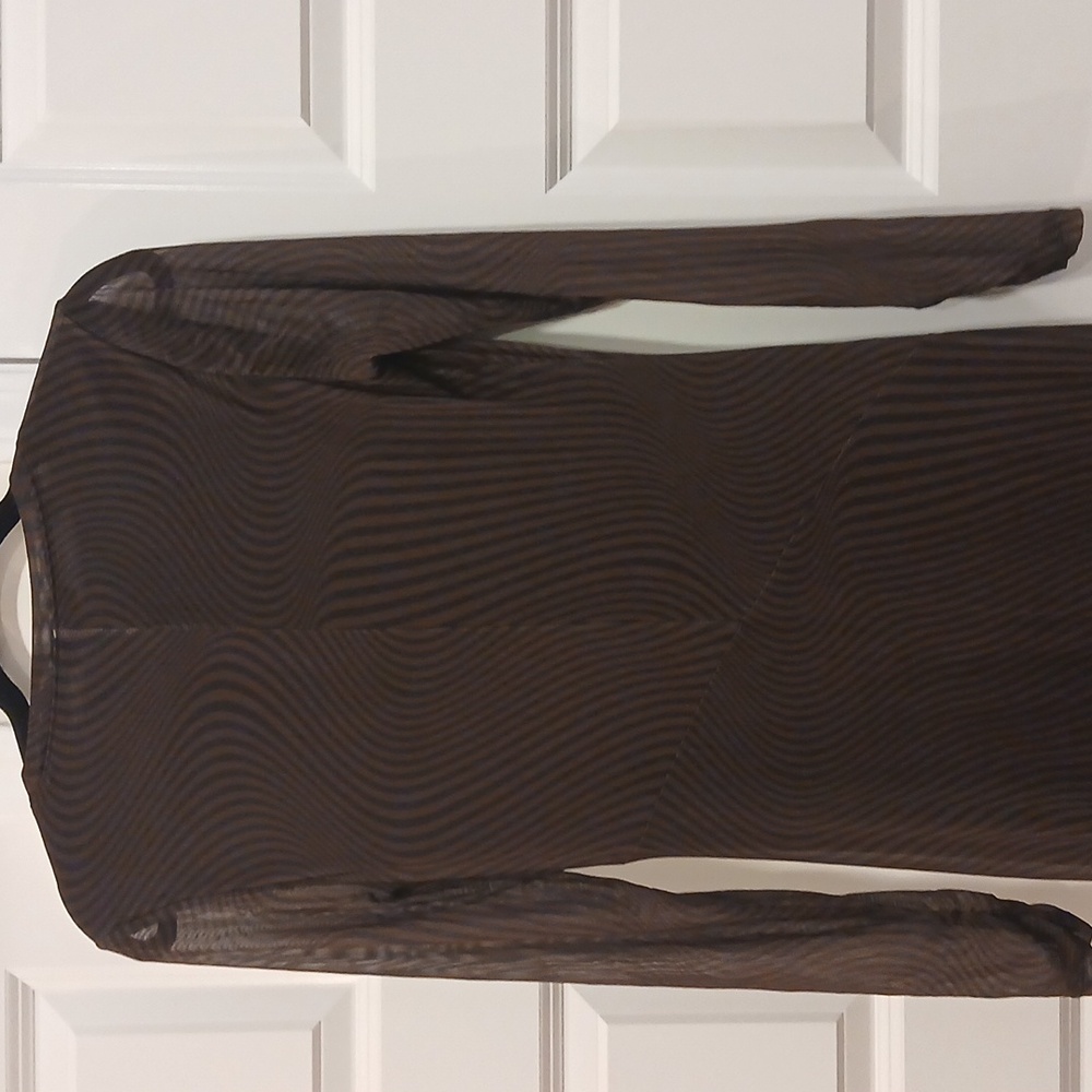 Rachel Zoe Brown Black Wavy Line Sheer Layover Midi Dress Size Small - Picture 8 of 9